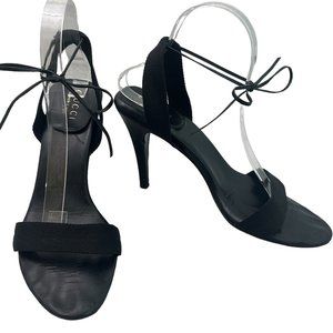 Gucci Made in Italy Authentic Retro Black Sandals Ankle Wrap Heels Size 39